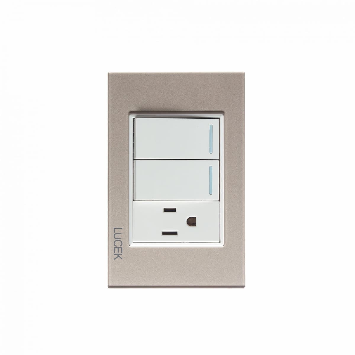 Placa con 2 interruptores sencillos y 1 contacto de 1 módulo BP19CDM-LUCEK