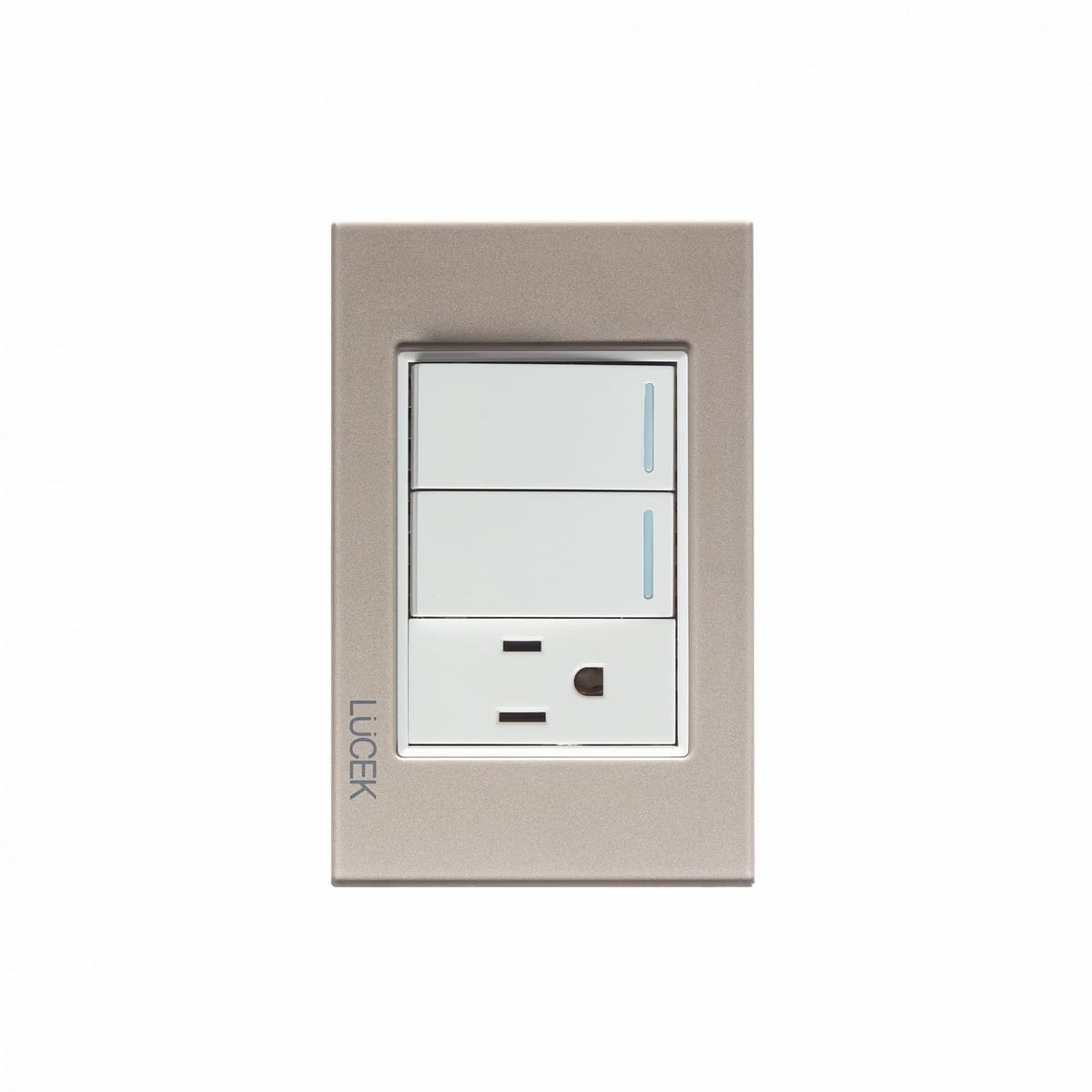 Placa con 2 interruptores sencillos y 1 contacto de 1 módulo BP19CDM-LUCEK