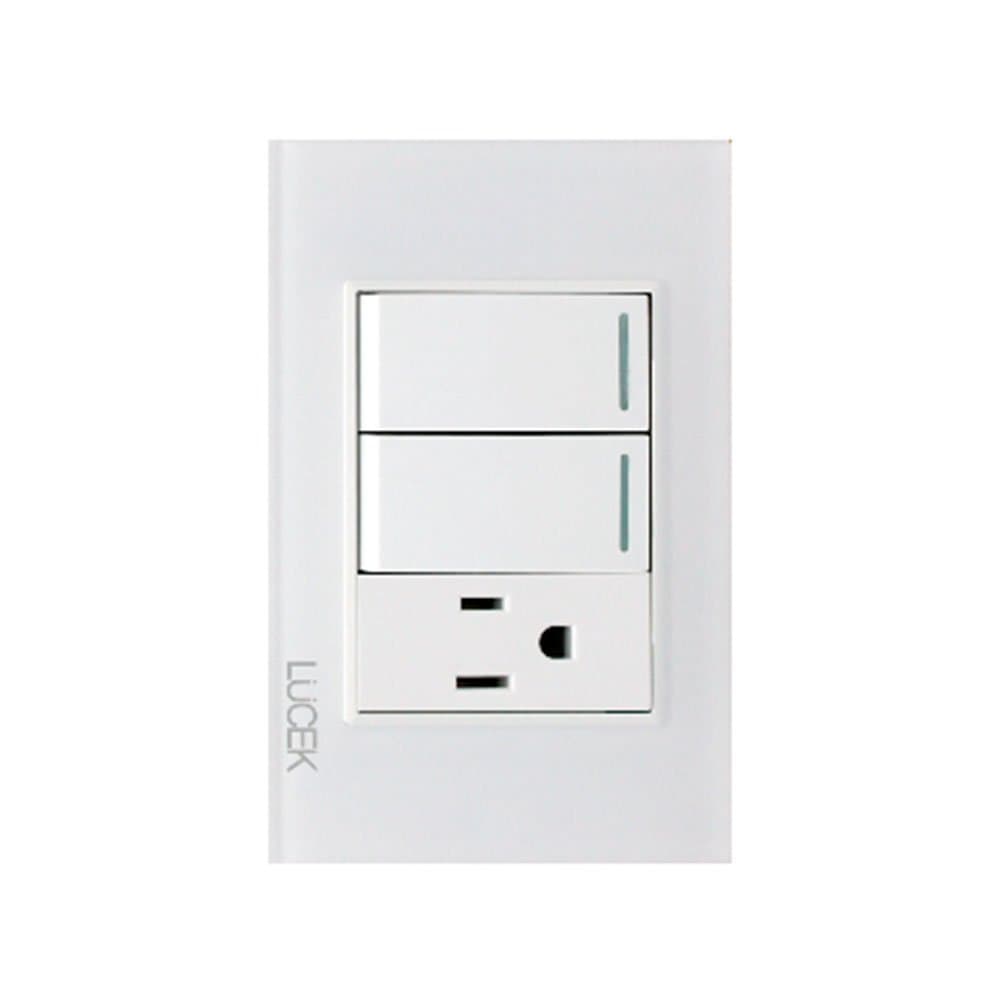 Placa cristal con 2 interruptores sencillos y 1 contacto 1 módulo BP19CBB -LUCEK